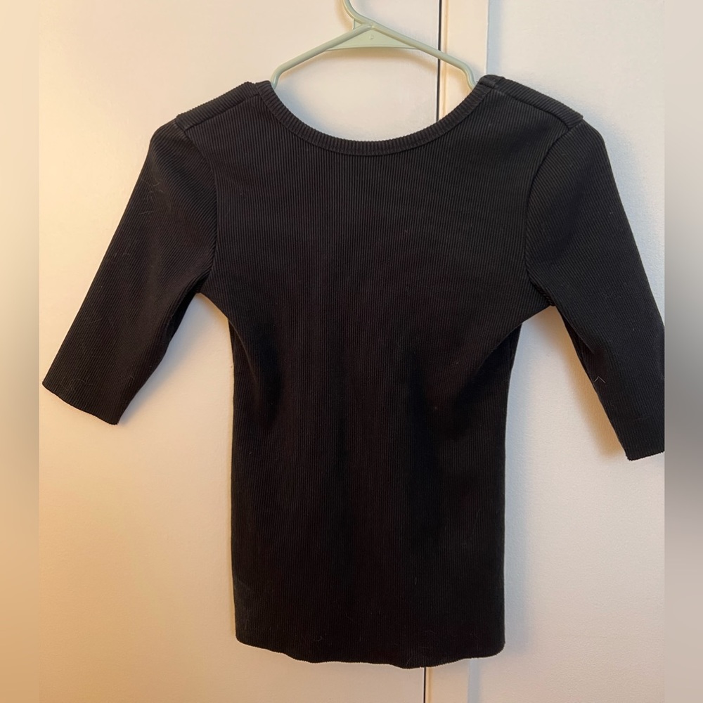 J BRAND black ribbed tee with open back